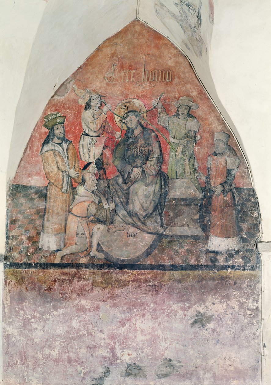 Cristo sendo coroado com a coroa de espinhos, mural na cripta, c.1480-1540 de Flemish School