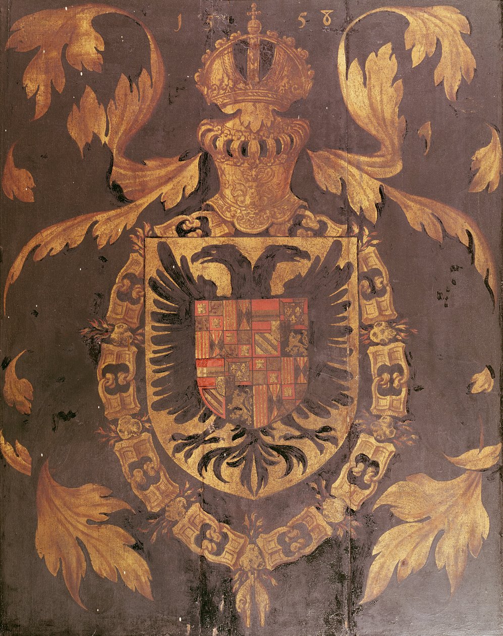 Brasão de Carlos V, Sacro Imperador Romano, 1558 (óleo no painel de Flemish School