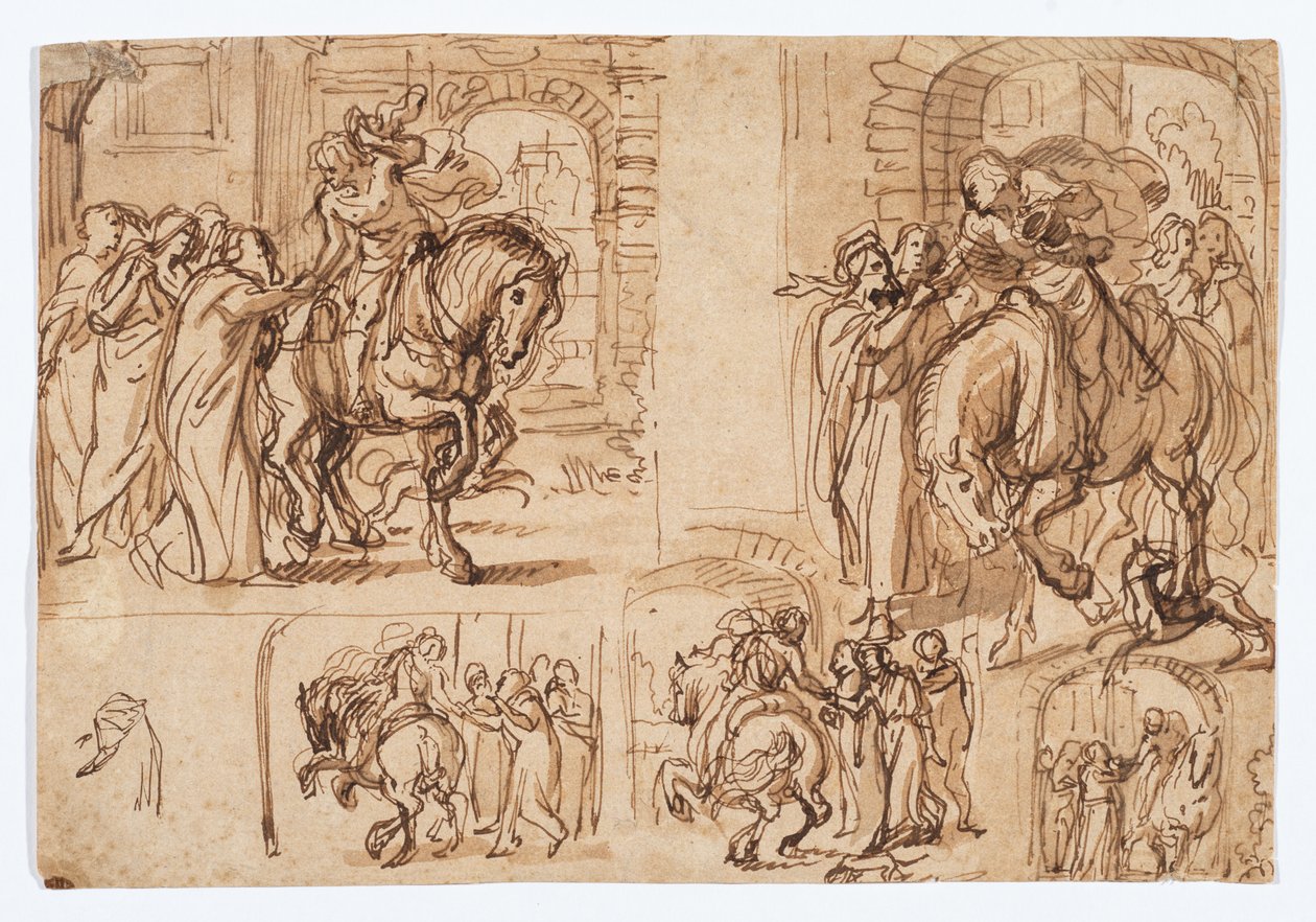 Estudos de composição para "A partida do filho pródigo (Lucas 15,11-32)" de Flemish School