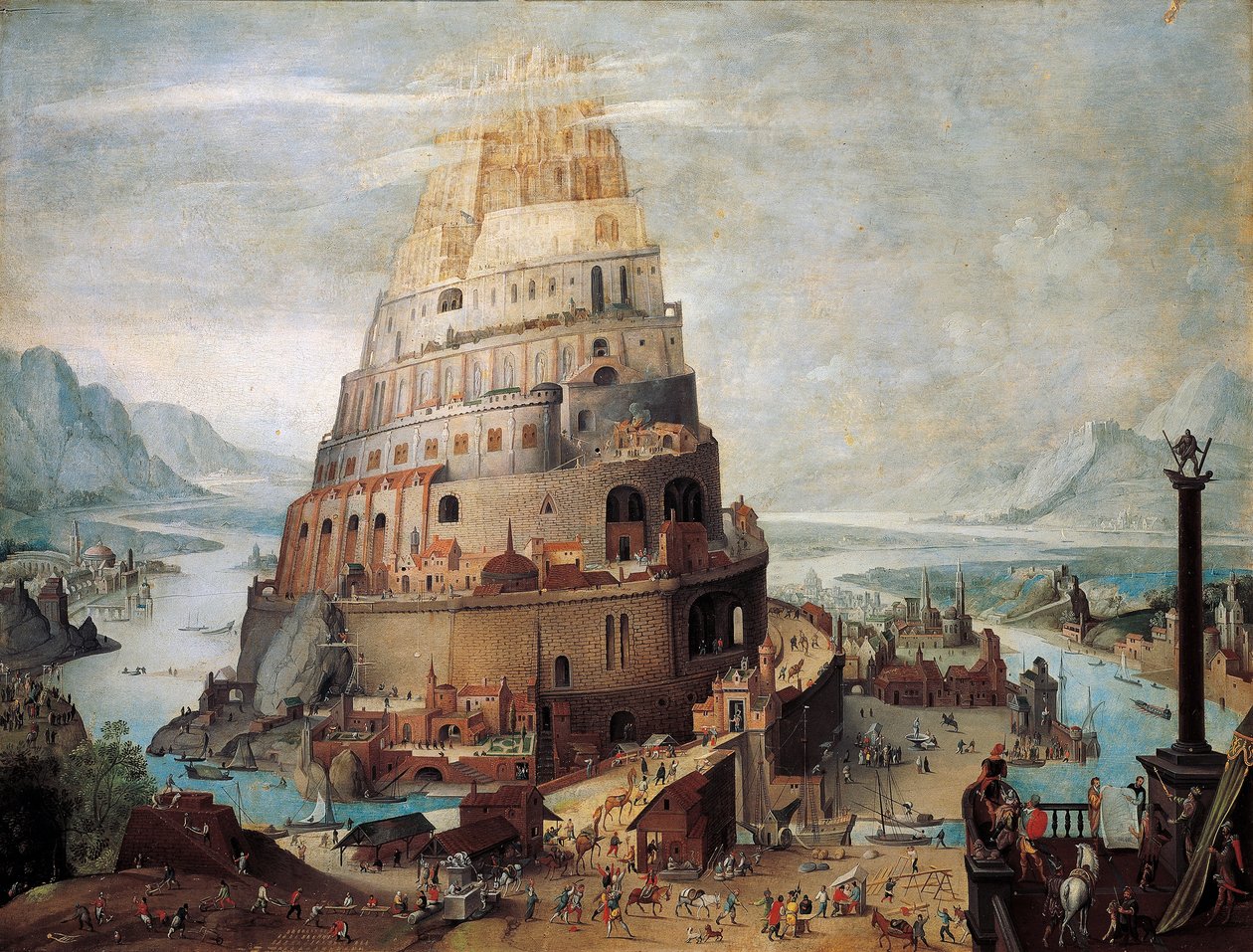 Construção da Torre de Babel (óleo sobre painel) de Flemish School