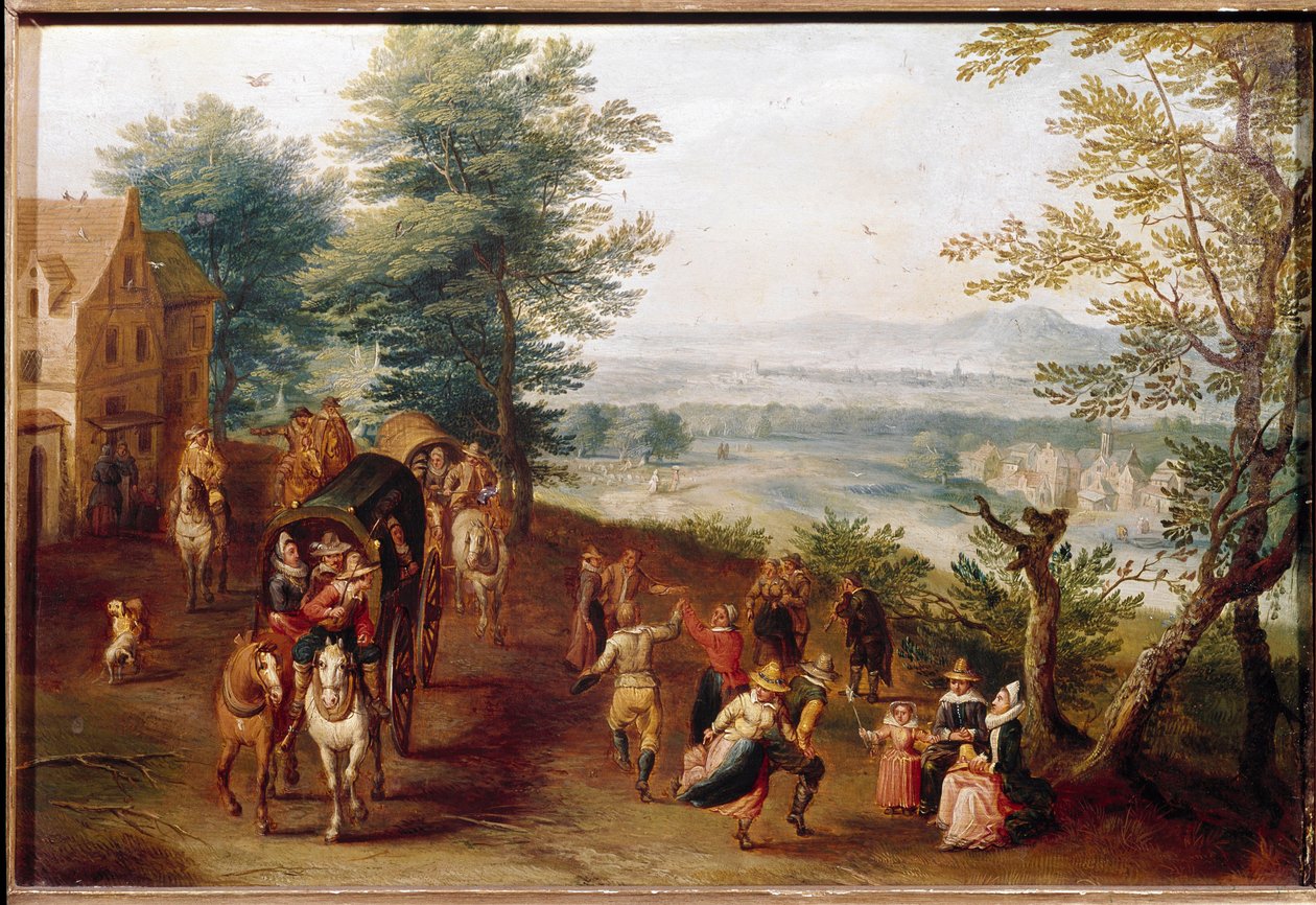 Cena de festas Country dance Village. Pintura da escola flamenga. Lisboa do século XVII, Museo di Arte Antica de Flemish School