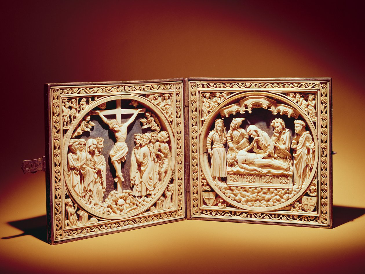 Crucificação e Entombment, c.1400 de Flemish School