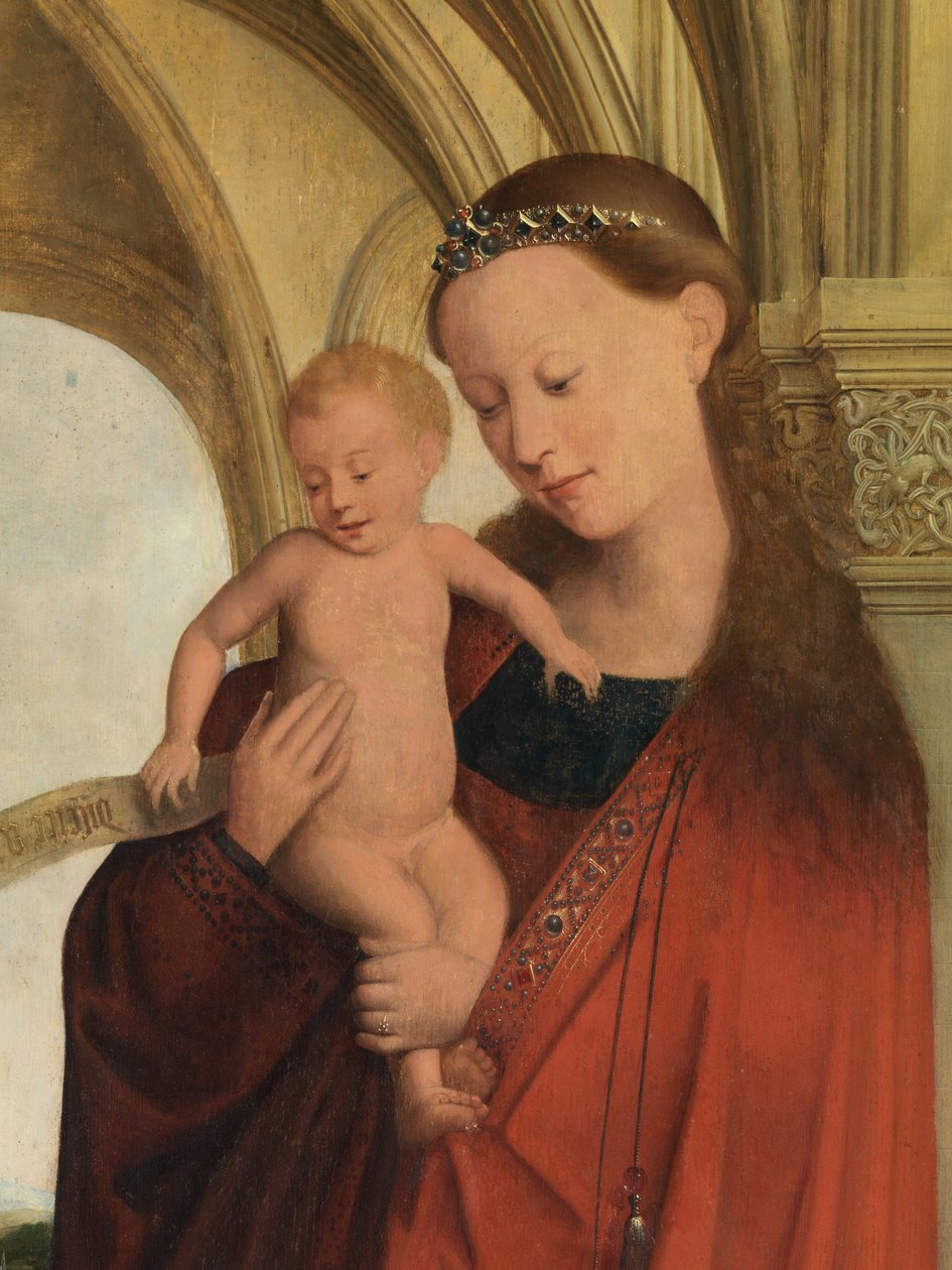 Detalhe de Madonna com Petrus Wijts (óleo sobre painel) de Flemish School