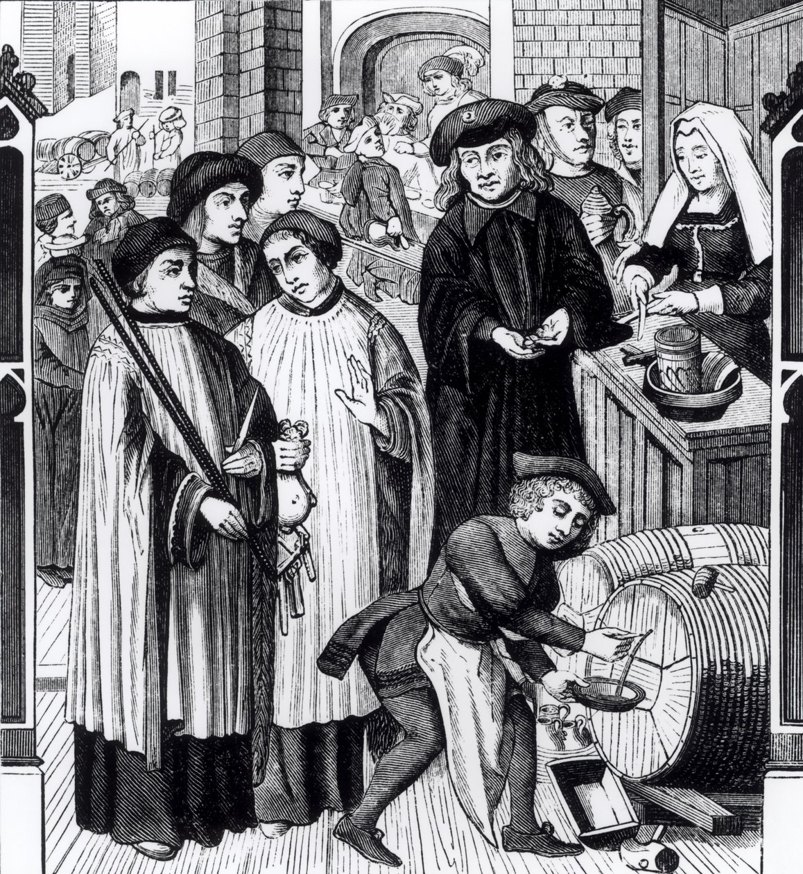 Dues on Wines, concedido ao Capítulo de Tournai pelo Rei Chilperico, depois de uma janela da Catedral de Tournai de Flemish School