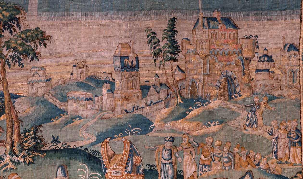 tapeçaria flamenga. Alexandre diante de Iaddo, o sumo sacerdote (Alexandre diante do Sumo Sacerdote Iaddo). Atelier de Oudenaarde. 374x447cm. Inv(830-B)4 00010. Século XVII. de Flemish School