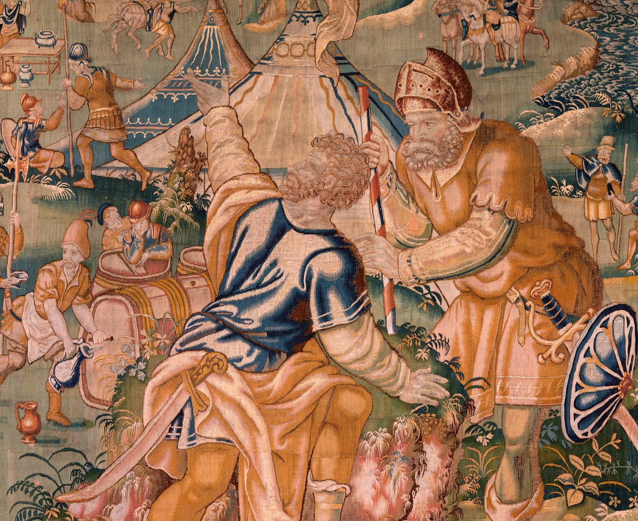 Tapeçaria flamenga. Campo militar perto do rio Granikos (Het legerkamp bij de rivier Granikos). Atelier de Oudenaarde. 377x393cm. Inv 83104-9 /00011. Século XVII. de Flemish School