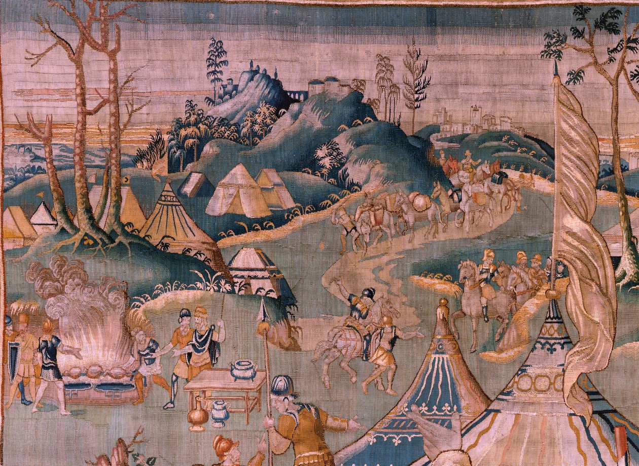 Tapeçaria flamenga. Campo militar perto do rio Granikos (Het legerkamp bij de rivier Granikos). Atelier de Oudenaarde. 377x393cm. Inv 83104-9 /00011. Século XVII. de Flemish School