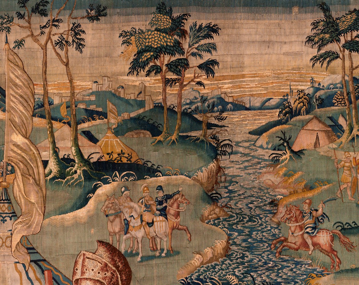 Tapeçaria flamenga. Campo militar perto do rio Granikos (Het legerkamp bij de rivier Granikos). Atelier de Oudenaarde. 377x393cm. Inv 83104-9 /00011. Século XVII. de Flemish School