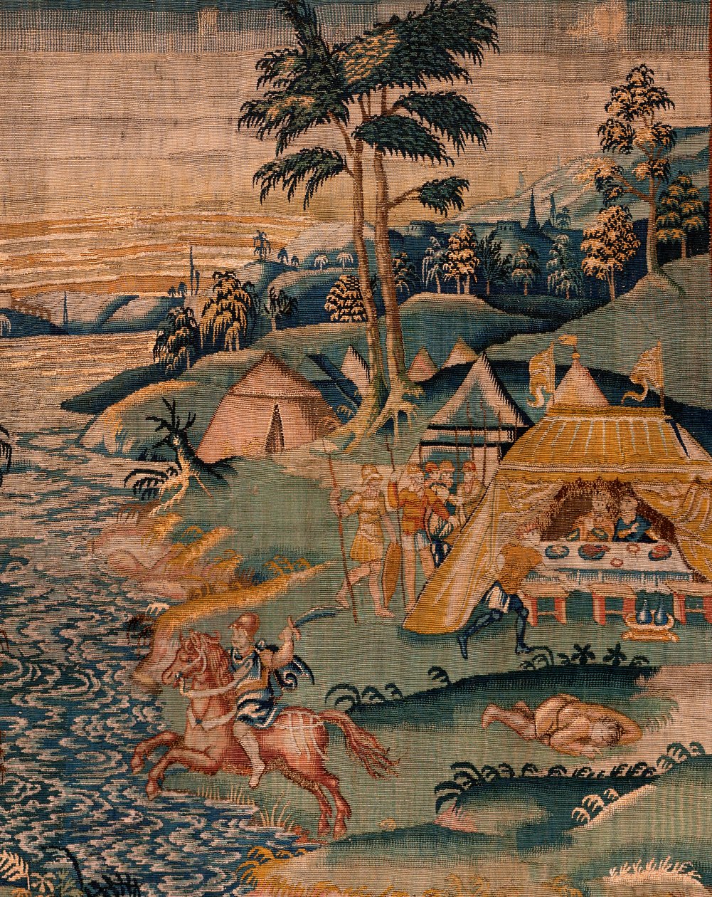 Tapeçaria flamenga. Campo militar perto do rio Granikos (Het legerkamp bij de rivier Granikos). Atelier de Oudenaarde. 377x393cm. Inv 83104-9 /00011. Século XVII. de Flemish School
