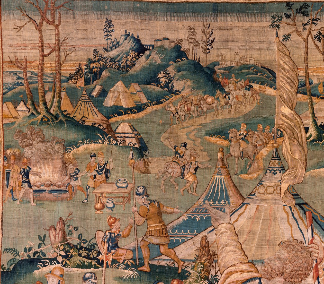 Tapeçaria flamenga. Campo militar perto do rio Granikos (Het legerkamp bij de rivier Granikos). Atelier de Oudenaarde. 377x393cm. Inv 83104-9 /00011. Século XVII. de Flemish School