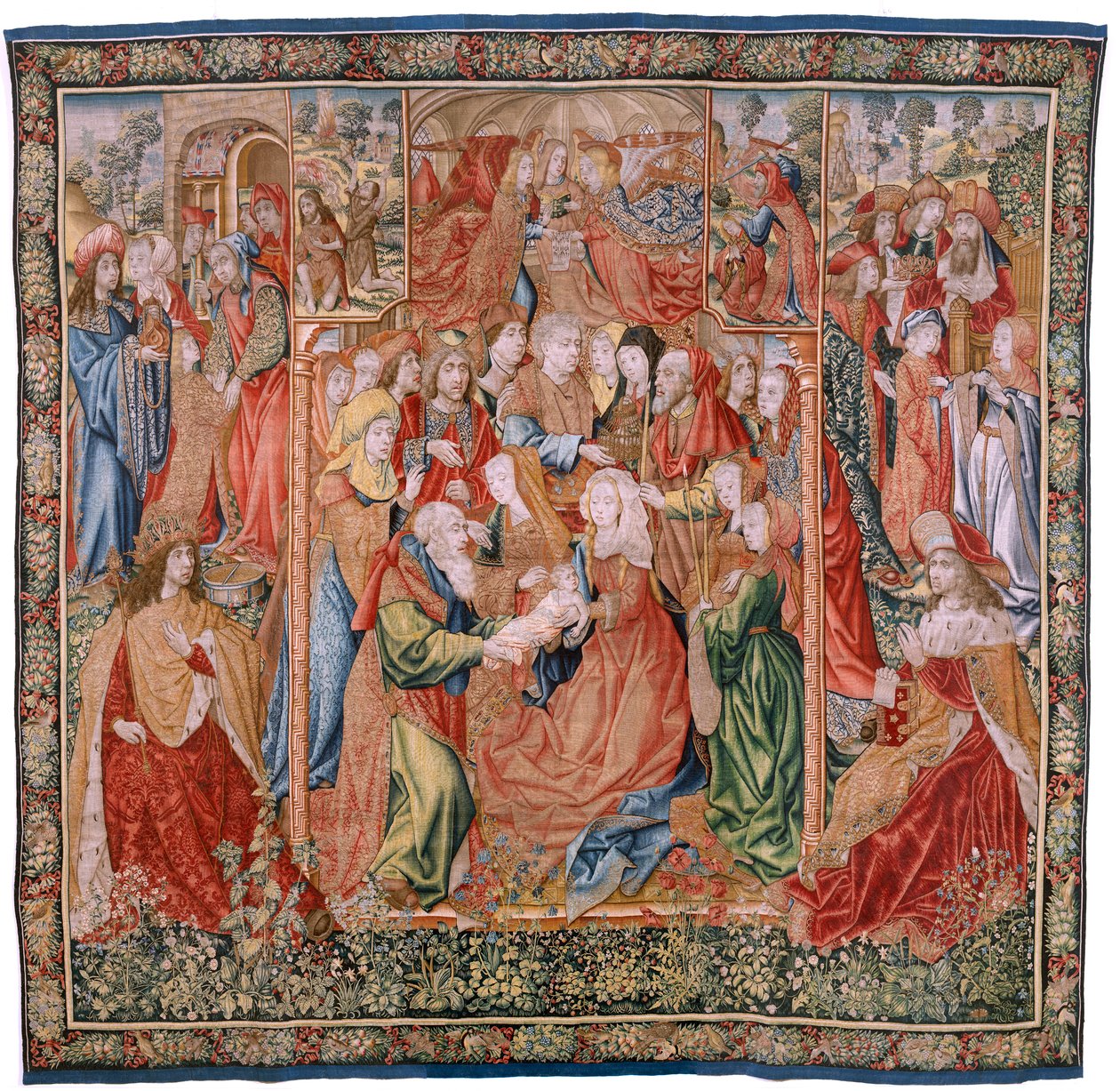 Tapeçaria flamenga. Episódios da Série da Vida da Virgem; Apresentação no Templo (Presentación en el Templo). Segunda tapeçaria da série. Modelos Atribuídos a Jan van Roome (ou van Brussel). Fabrico Pieter van Aelst, Bruxelas. Ca 1502-1504. de Flemish School