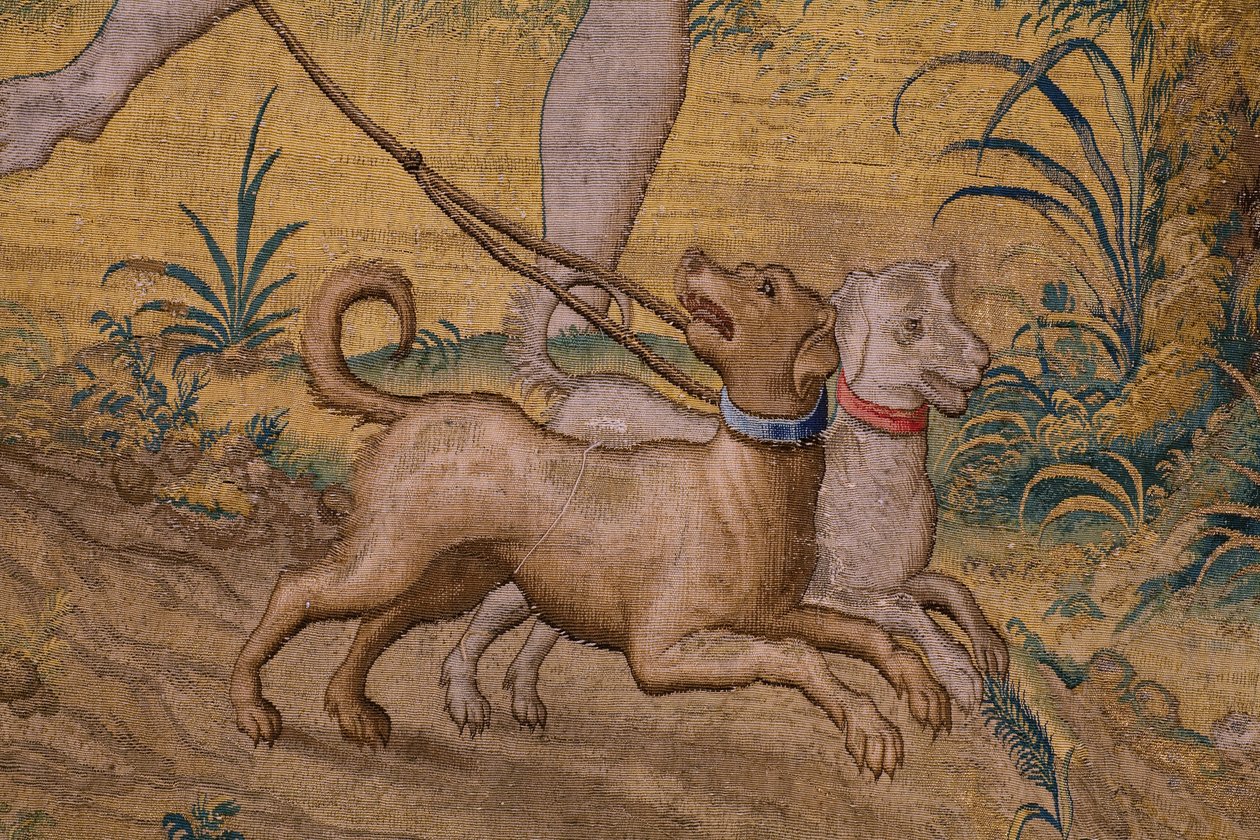 Tapeçaria flamenga. Série Fábula de Ovidius: A túnica de Ganímedes. Atelier Willem de Pannemaker, Bruxelas. Antes de 1556. Detalhe. de Flemish School