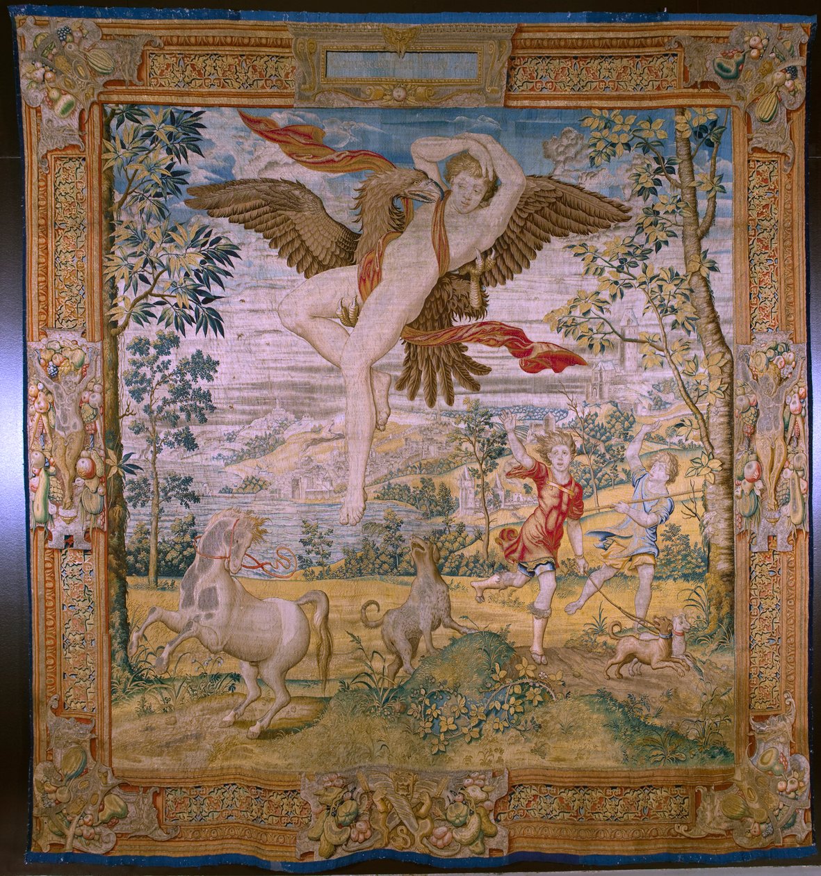 tapeçaria flamenga. Série Fábula de Ovídio: O roubo de Ganimedes. Atelier Willem de Pannemaker, Bruxelas. Antes de 1556. de Flemish School