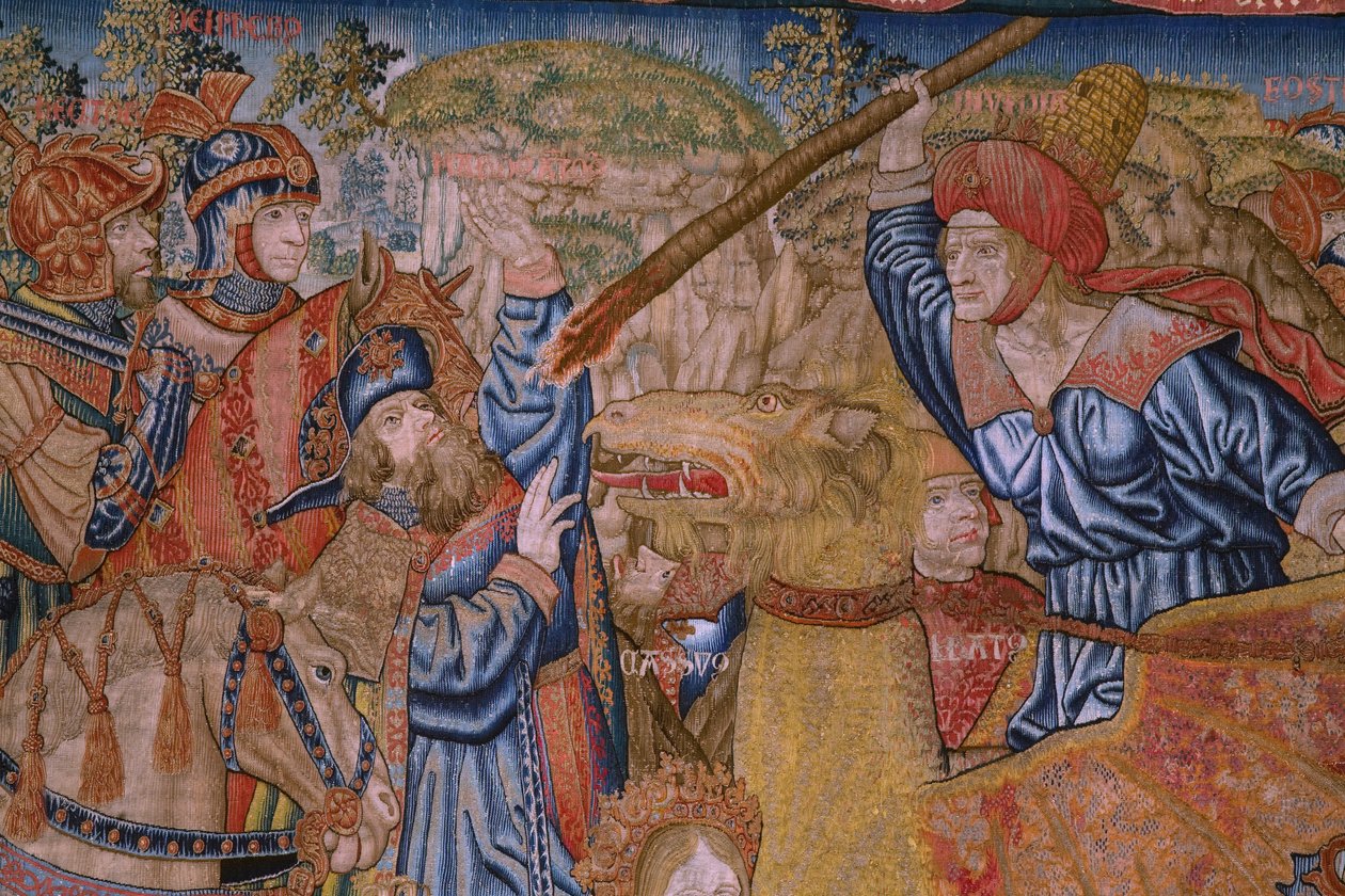 Tapeçaria flamenga. Série Moralidades: A virtude das honras (De deugd van de Honores, La Virtud de los Honores). Ca 1520. Detalhe de Flemish School