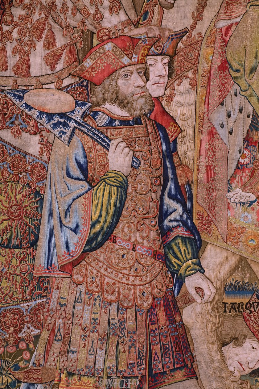 tapeçaria flamenga. Série Moralidades: A virtude das honras (De deugd van de Honores, A virtude das honras). Ca 1520. Detalhe de Flemish School