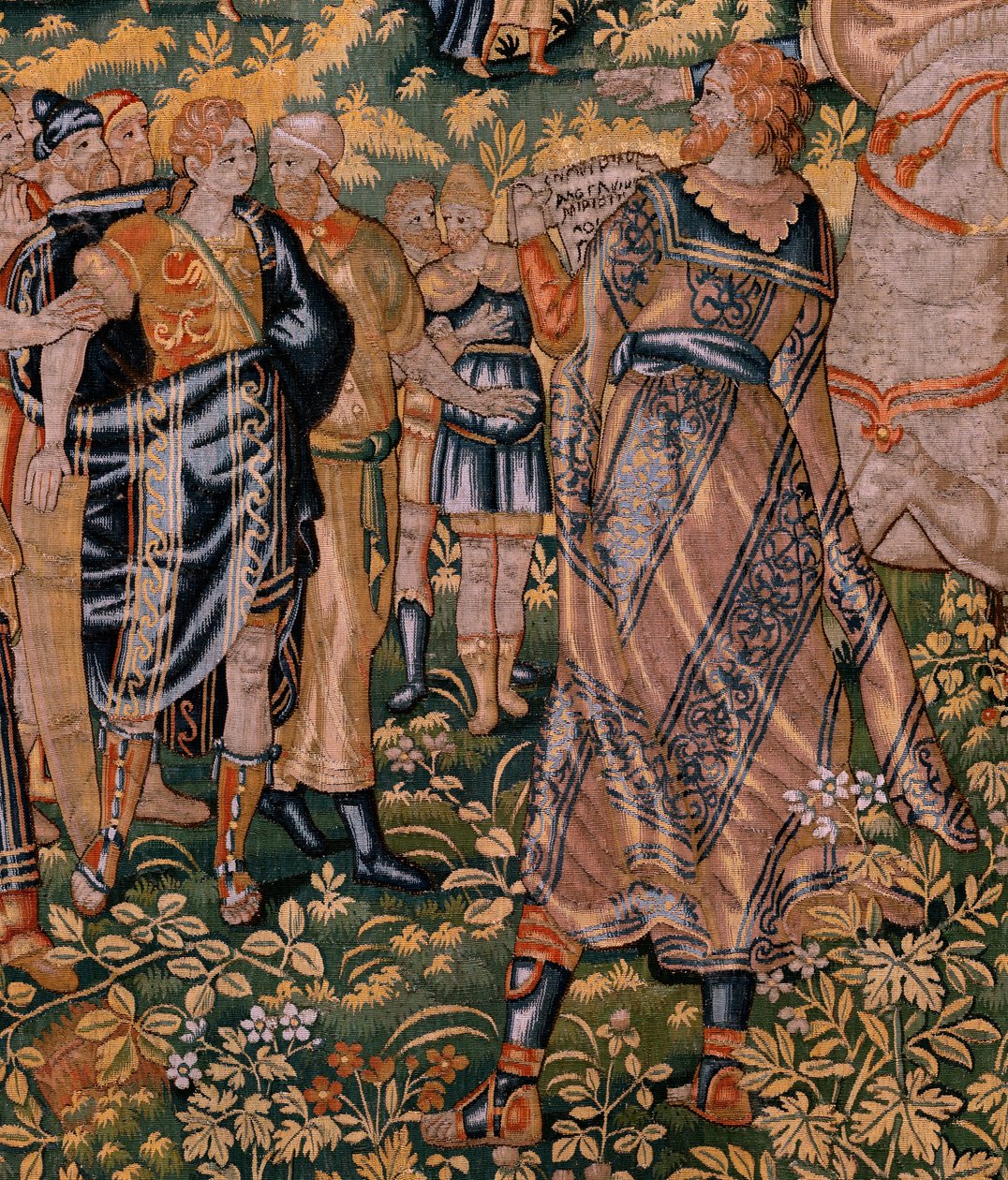 Tapeçaria flamenga. Série História de Cyrus. No II Astyages reconhece Cyrus (Ciro reconocido por Astiages). Anónimo, baseado em Michiel Coxcie. Atelier Antuérpia. Seda e lã. Ca 1590. de Flemish School