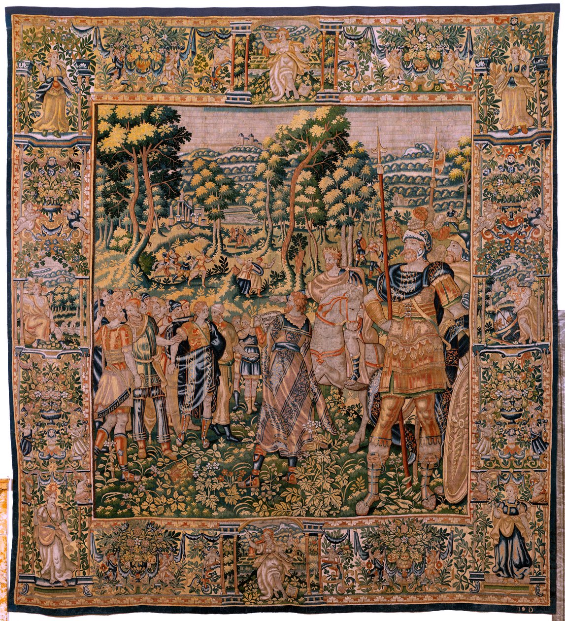Tapeçaria flamenga. Série História de Cyrus. No II Astyages reconhece Cyrus (Ciro reconocido por Astiages). Anónimo, baseado em Michiel Coxcie. Atelier Antuérpia. Seda e lã. Ca 1590. de Flemish School