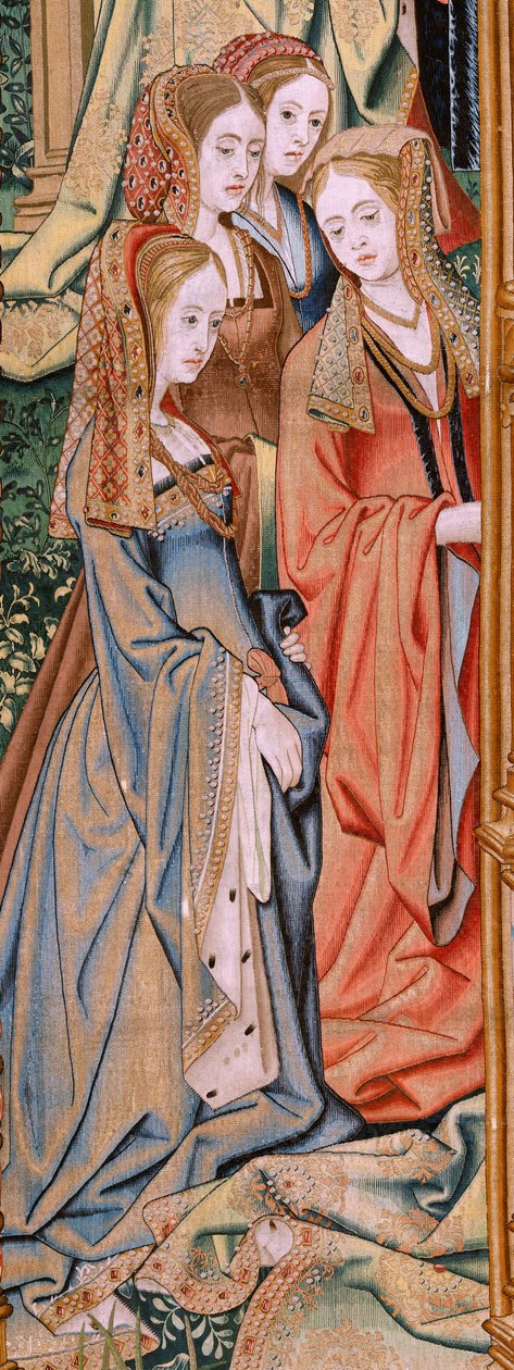 Tapeçaria flamenga. Série A História de David e Bathsheba. Casamento de David e Bathsheba (Casamiento de David y Betsabé). Segundo painel da série. Modelo Anónimo. Fabrico Desconhecido, Bruxelas. 1505. Tecido Ouro, seda e lã. de Flemish School