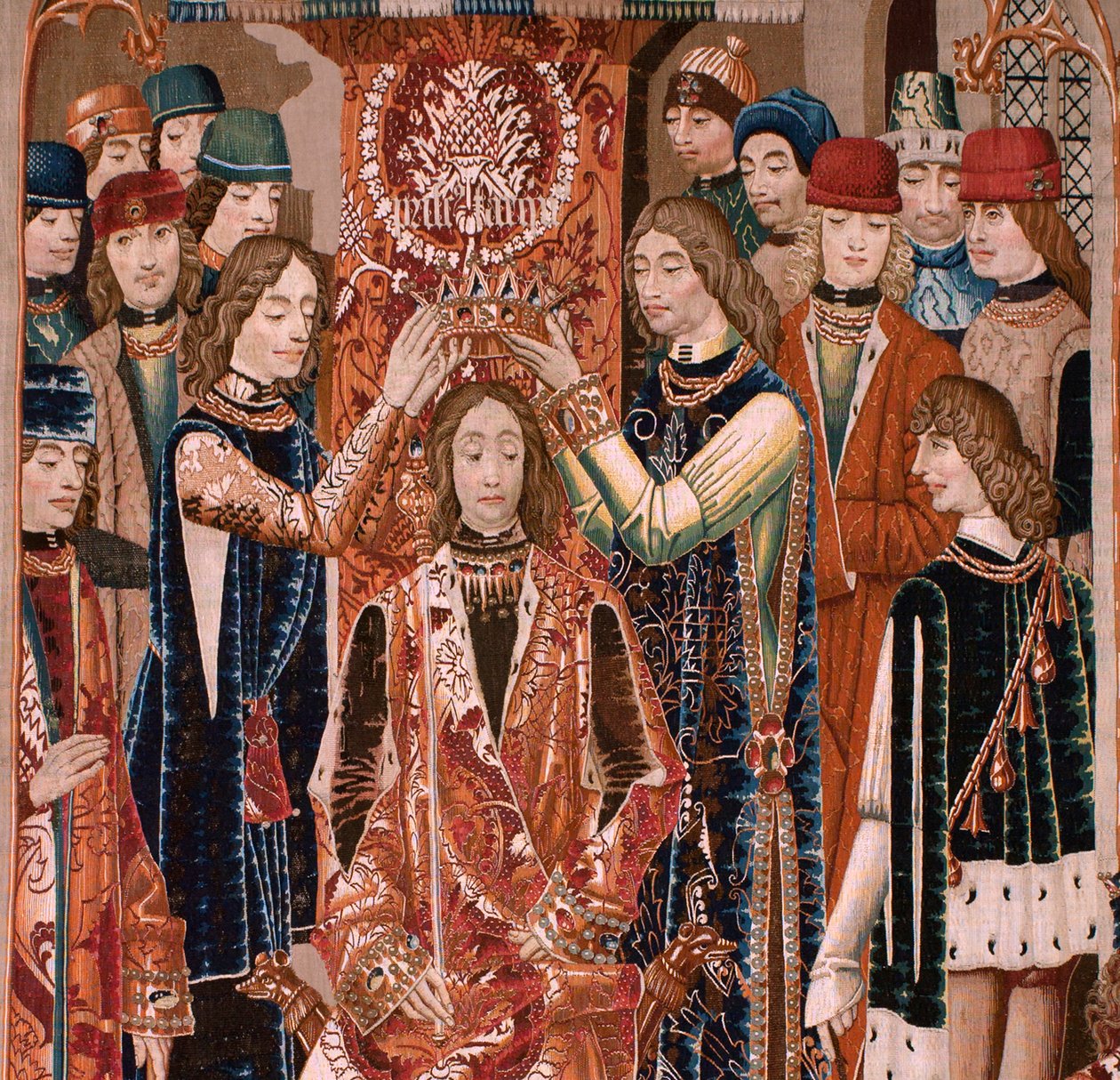 tapeçaria flamenga. Série Desconhecida. história romana? Tarquínio Prisco (Tarquino Prisco). Fabricar oficinas de Bruxelas?. Ca 1475. Tecido Lã e seda, 6 teias por cm. Origem Doação do Conde Alba de Aliste, chegou à catedral em 1608. ; Localização de Flemish School