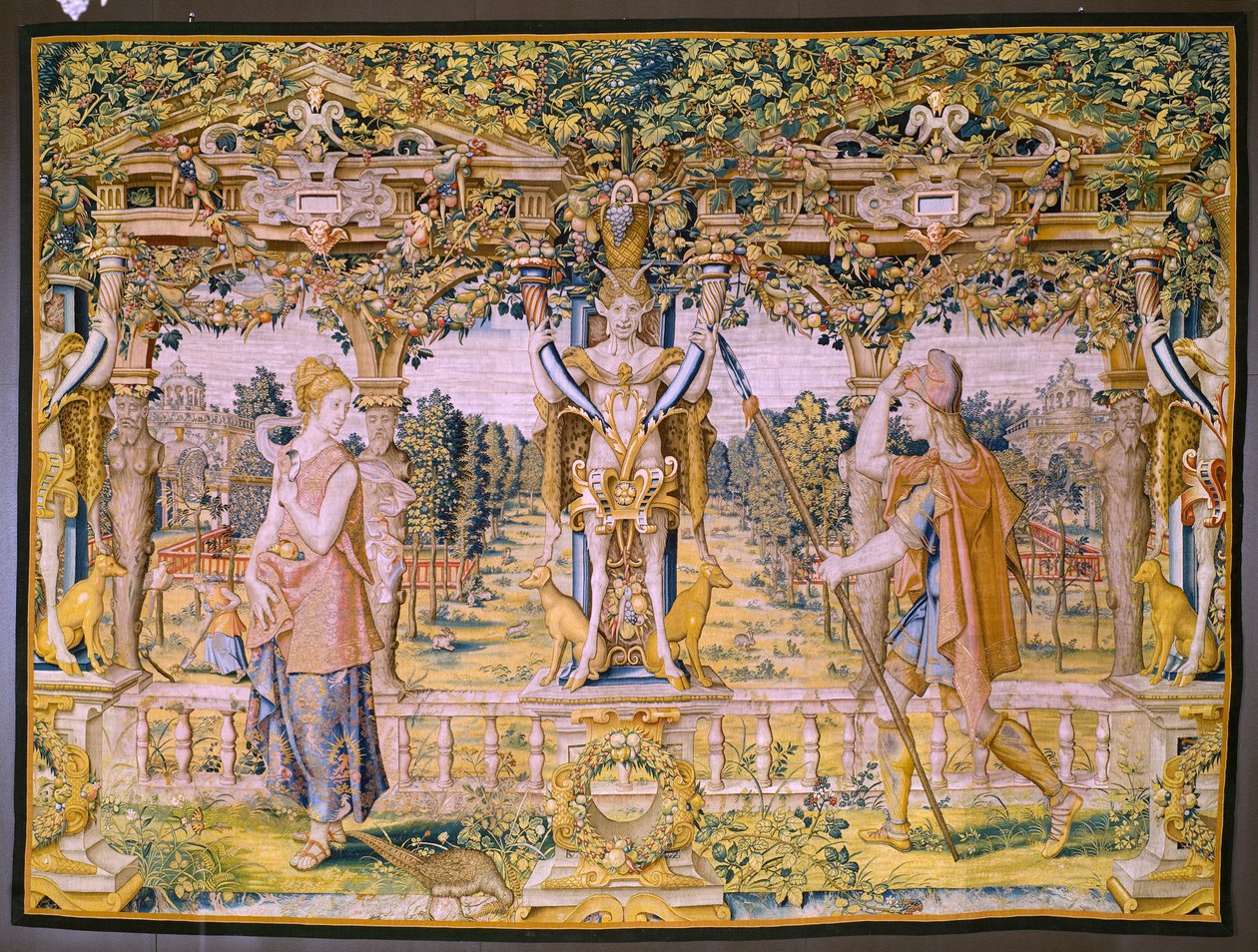 tapeçaria flamenga. Série Vertumnus e Pomona: Vertumnus transformado em agricultor (Vertumnus como agricultor, Vertumno transformado e agricultor). Estúdio Willem de Pannemaker. cerca de 1545-1550. de Flemish School