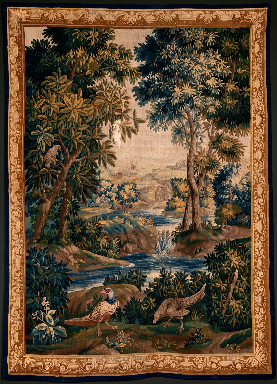 Tapeçaria flamenga. A chamada Verdure (Paisagem com água, árvores e faisões). Atelier de Oudenaarde. 277x200cm. Inv 00012. Século XVII. de Flemish School