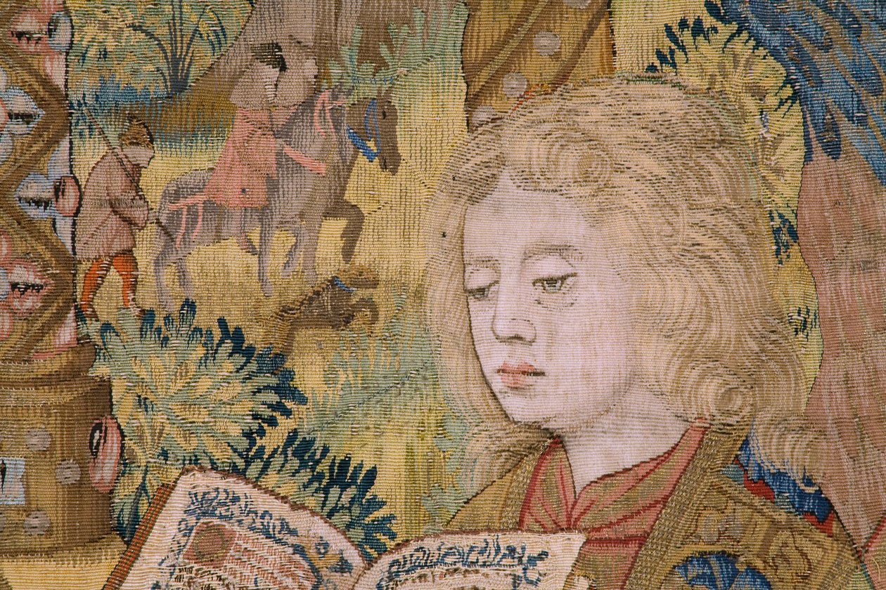 tapeçaria flamenga. A Virgem com o Menino e os anjos (A Virgem com o Menino e um Anjo, Maria conheceu Kind in engelen). Aproximadamente de Flemish School