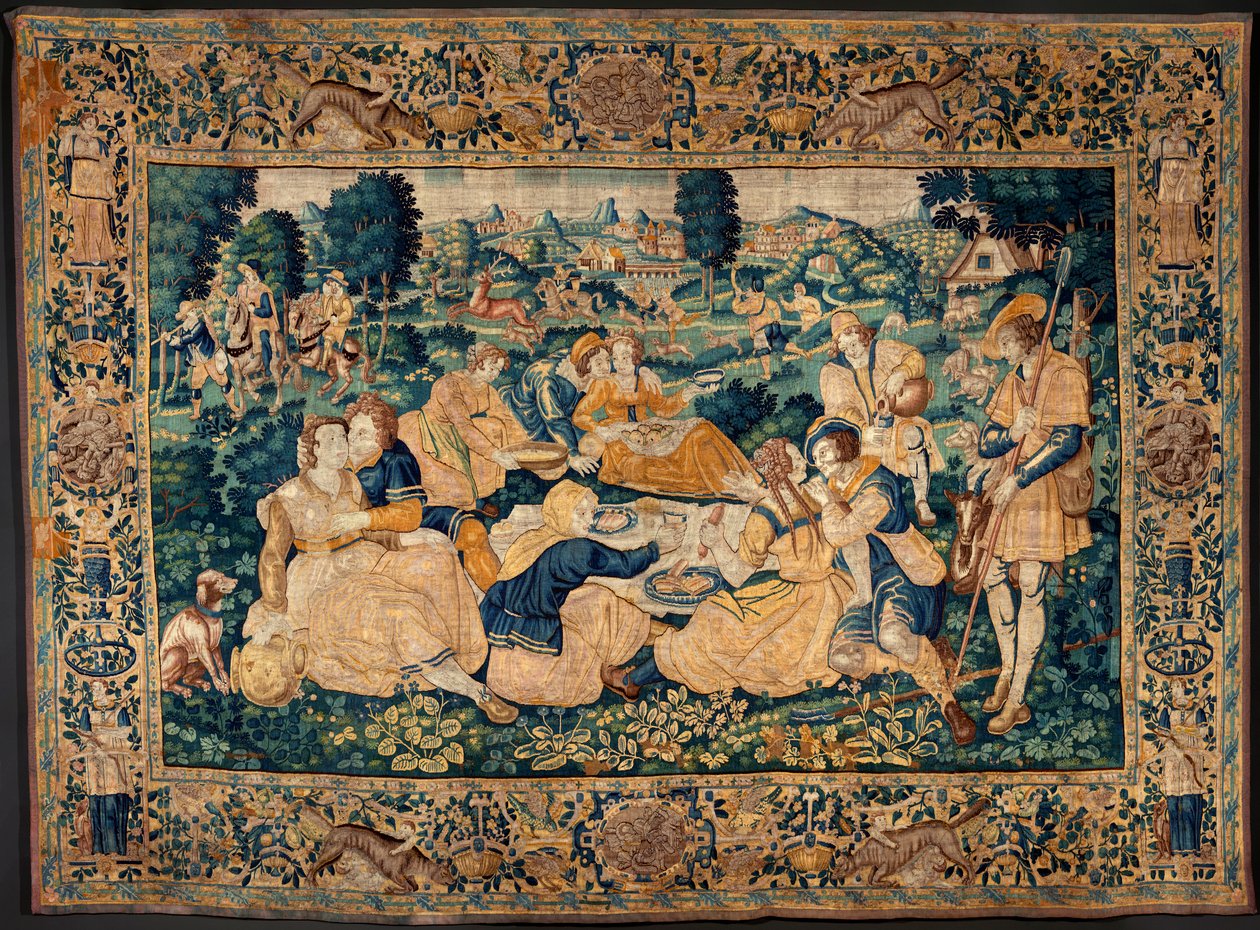 Tapeçaria flamenga. A refeição do campo (Het landelijk maal). Atelier de Oudenaarde. 331x465cm. Iinv (83073)-8 / 00008. Século XVII. de Flemish School