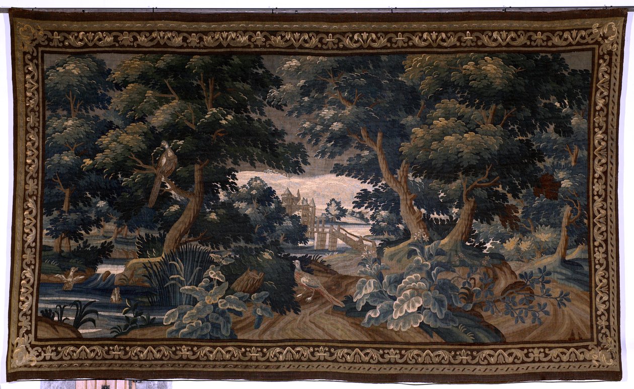 Tapeçaria flamenga. Verdure. Cena de amor. Oudenaarde. Fim do século XVII - início do século XVIII. Propriedade da igreja Sint-Walburgakerk Oudenaarde (Dekenij van de Sint-Walburga). Detalhe de Flemish School