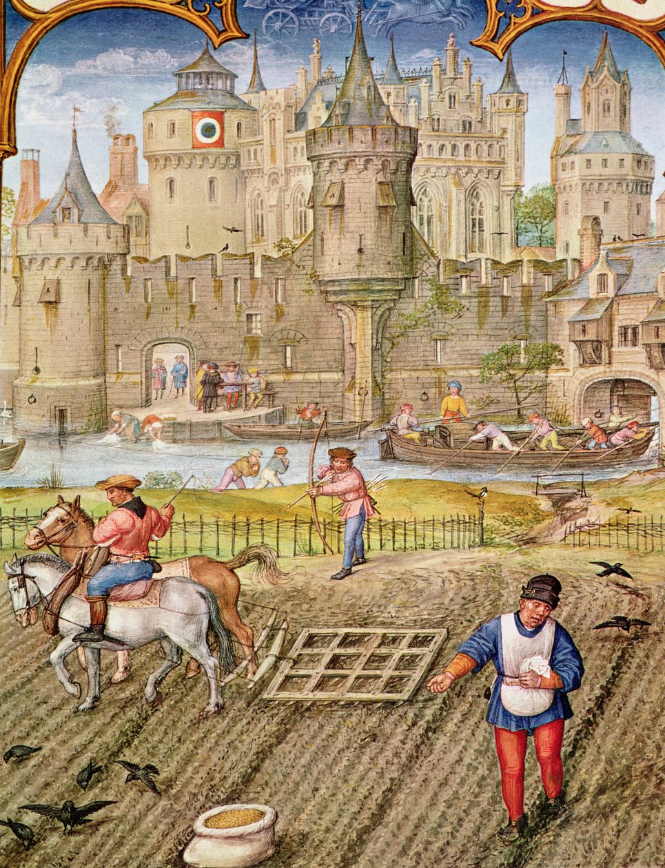 Fol.10v Mês de Outubro: Sementeira, de Breviarium Grimani, c.1515 de Flemish School