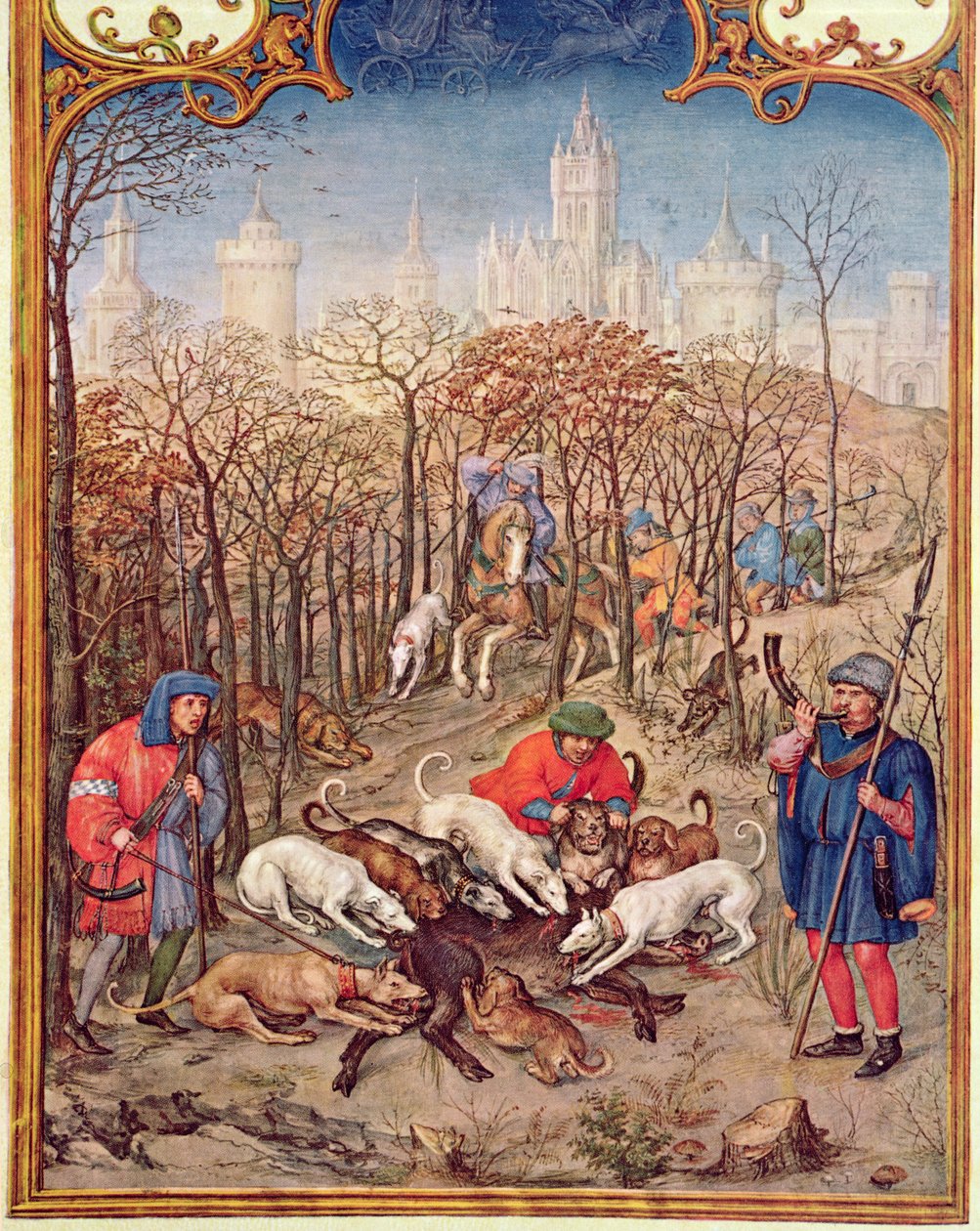 Fol.12v O Mês de Dezembro: Caçando Javali, do Breviarium Grimani, c.1515 de Flemish School