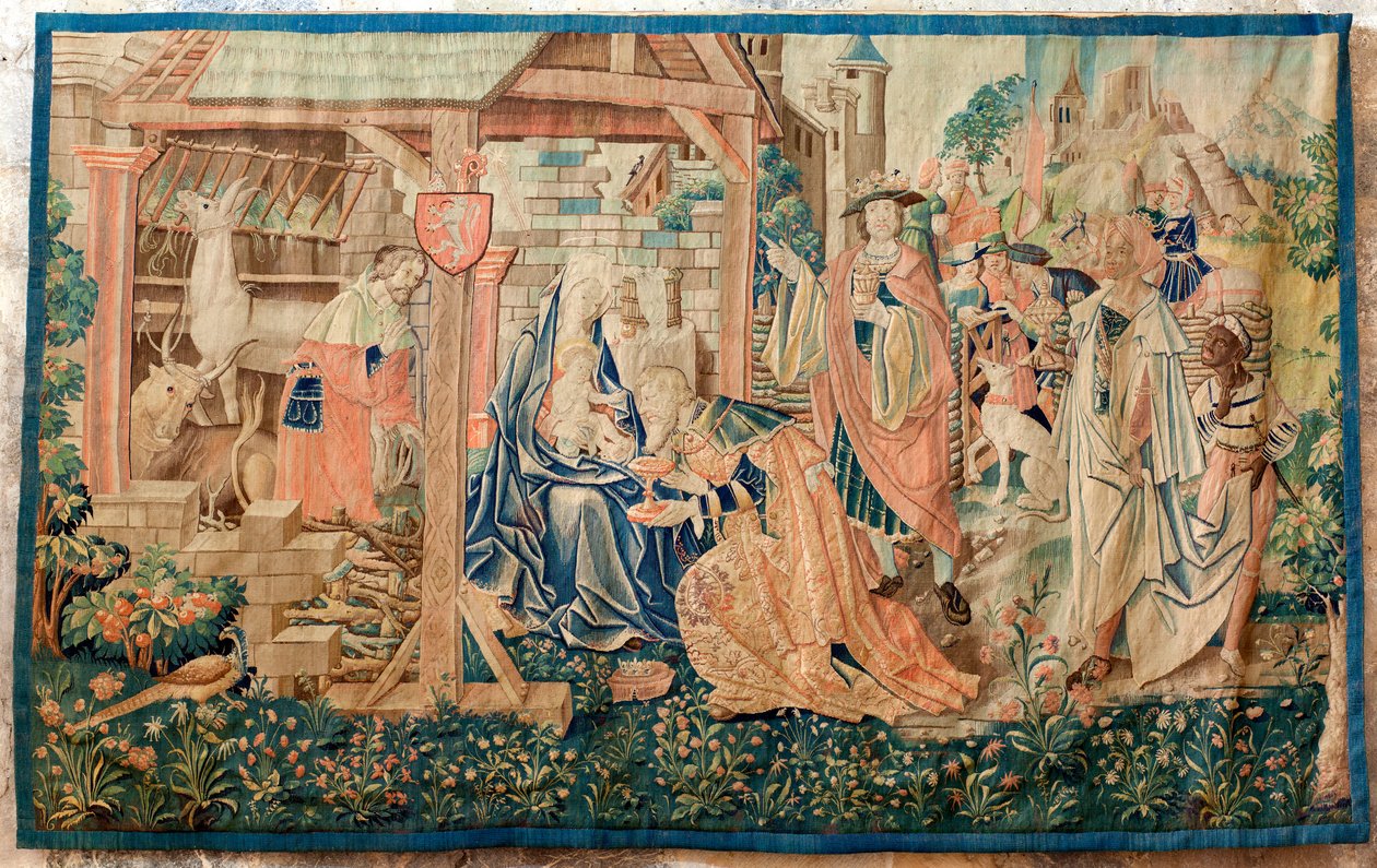 Antiga catedral (Ancienne cathédrale Notre-Dame). Colecções do museu. Tapeçaria flamenga. A adoração dos Magos. Comando do bispo Jean de Mauléon. Parte de uma série originalmente pendurada sobre os assentos do jubé (tela de rood screen). Século XVI. de Flemish School