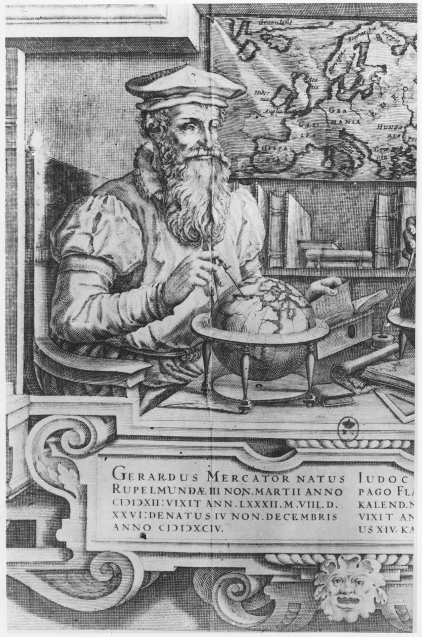 Gerard Mercator (1512-94) gravado para inclusão na série de atlas Mercator e Hondius de Flemish School
