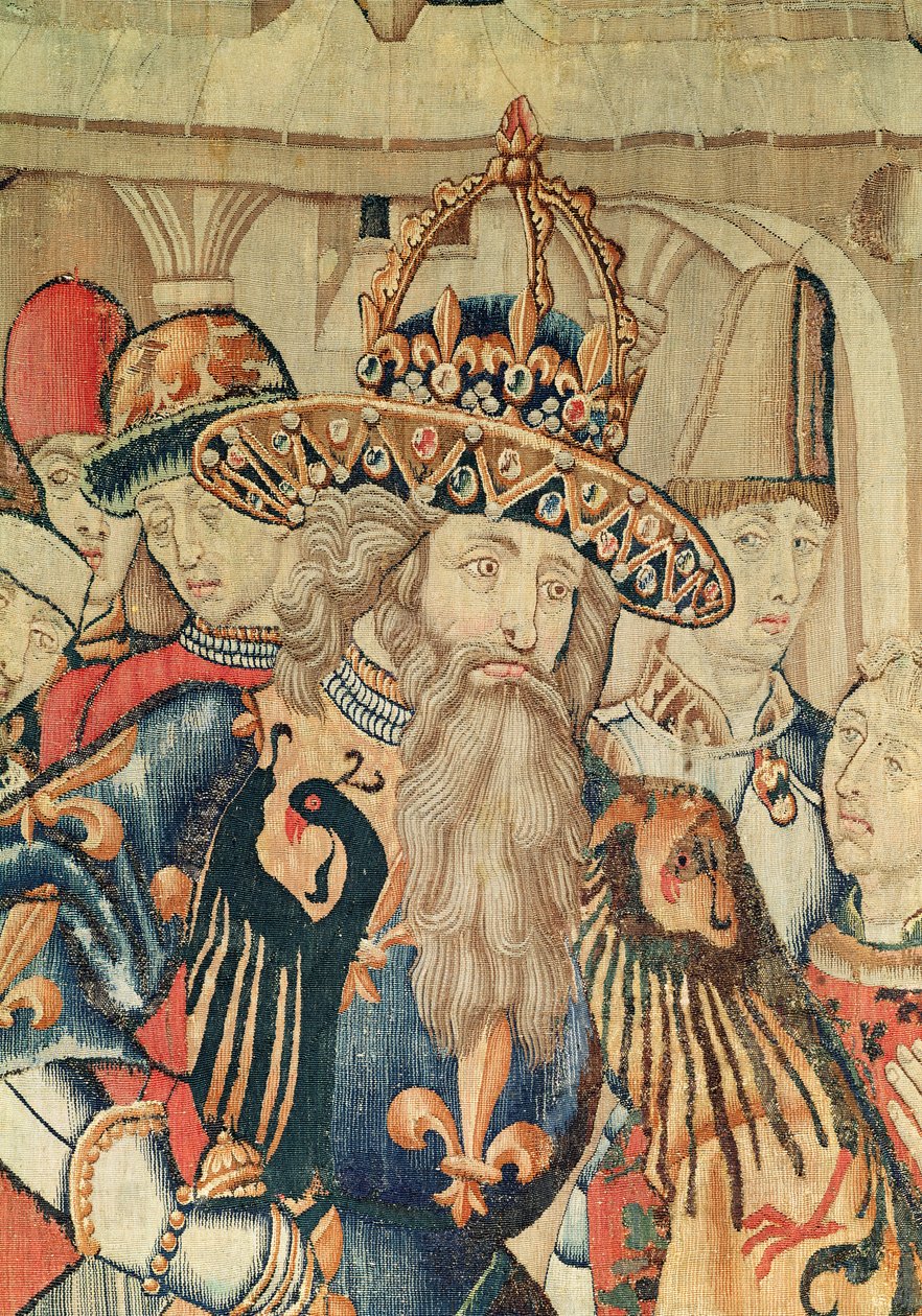 Chefe de Carlos Magno (742-814), oficina de Tournai (detalhe) de Flemish School