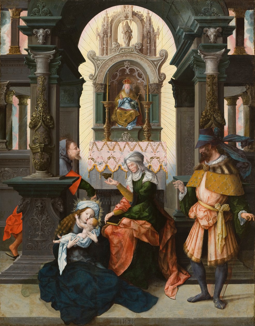 Sagrada Família com Santa Ana e São Joaquim, 1525 (óleo sobre painel de carvalho) de Flemish School