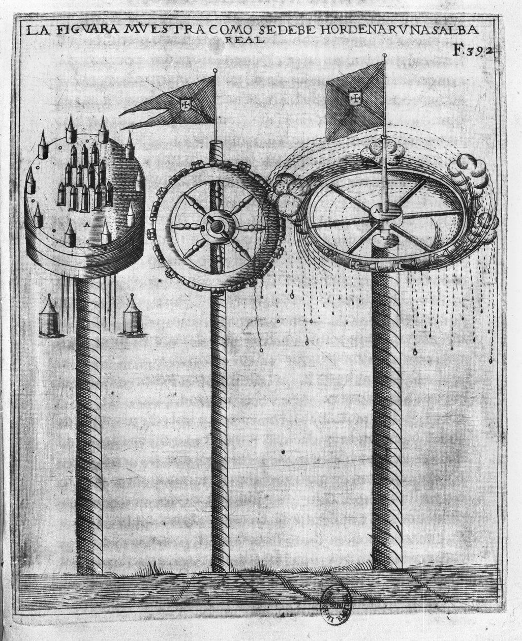 Como disparar uma saudação real, ilustração de Tratado de Artilleria de Diego Ufano, Bruxelas, 1613 de Flemish School