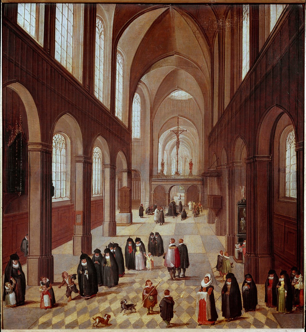 Vista interna da igreja Pintura da escola flamenga do século XVII Madrid, Musee Lazaro Galdiano de Flemish School