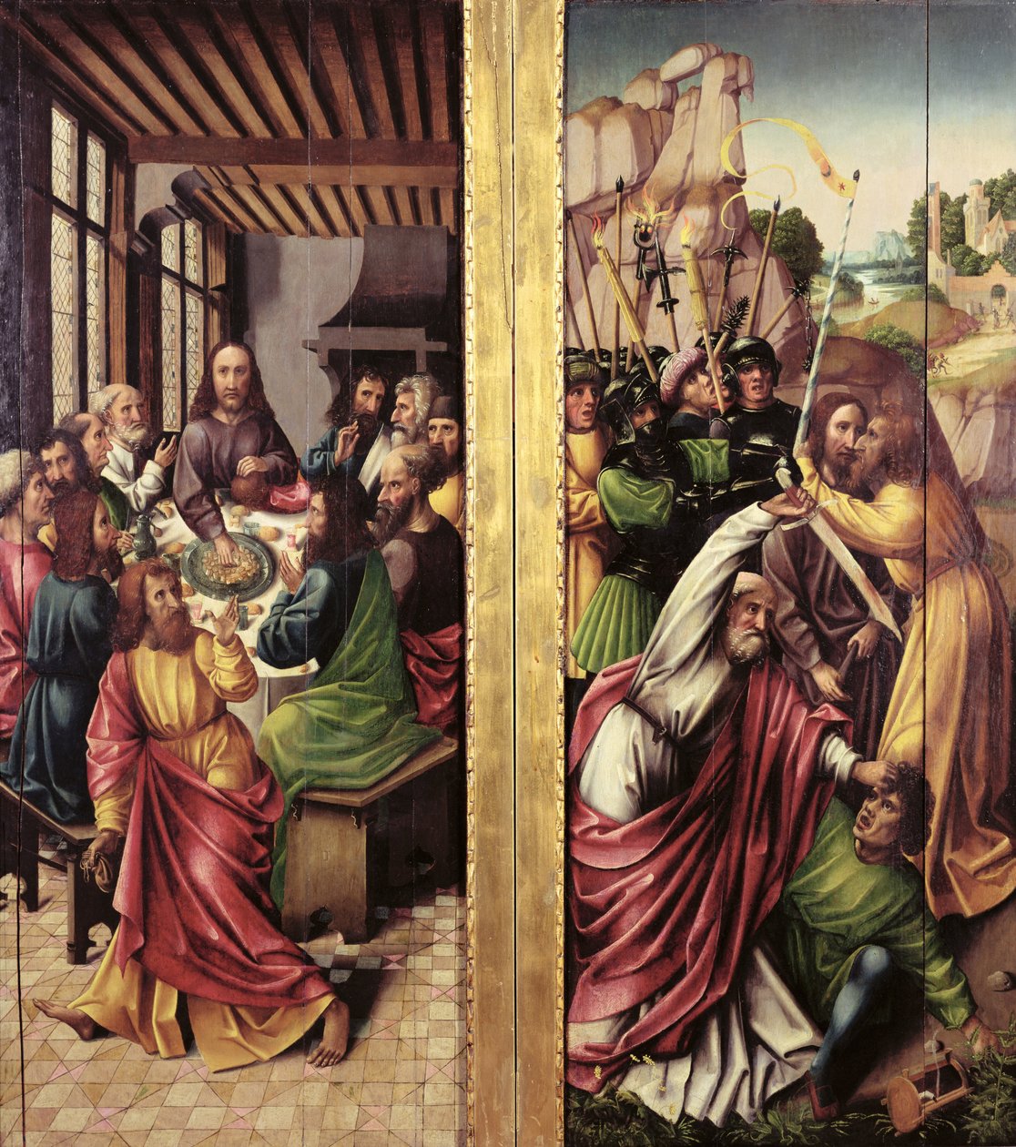 Beijo de Judas e Última Ceia, c.1500 de Flemish School