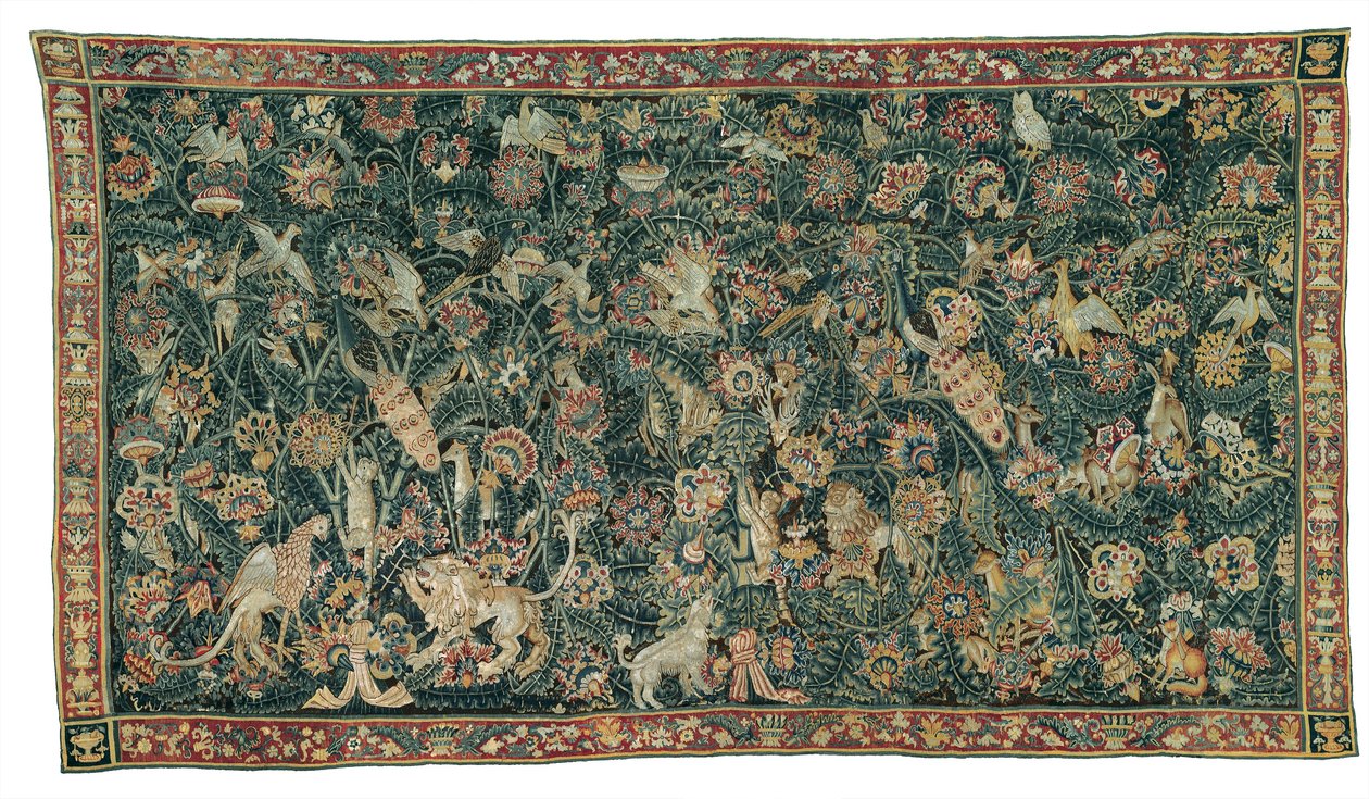 Verdura de folhas grandes com animais e pássaros, 1525-50 de Flemish School