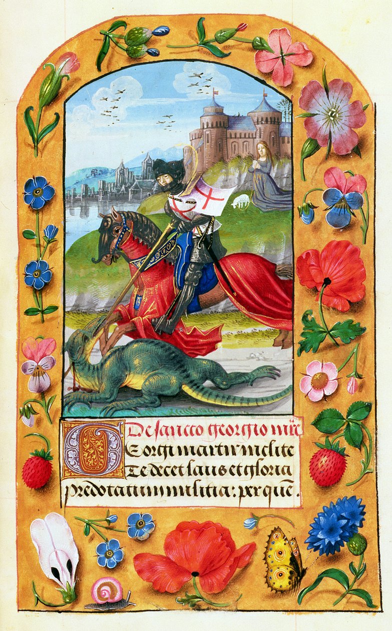 MS 1058-1975 f.173r São Jorge e o Dragão, de um livro de horas, provavelmente Bruges, c.1500-05 de Flemish School