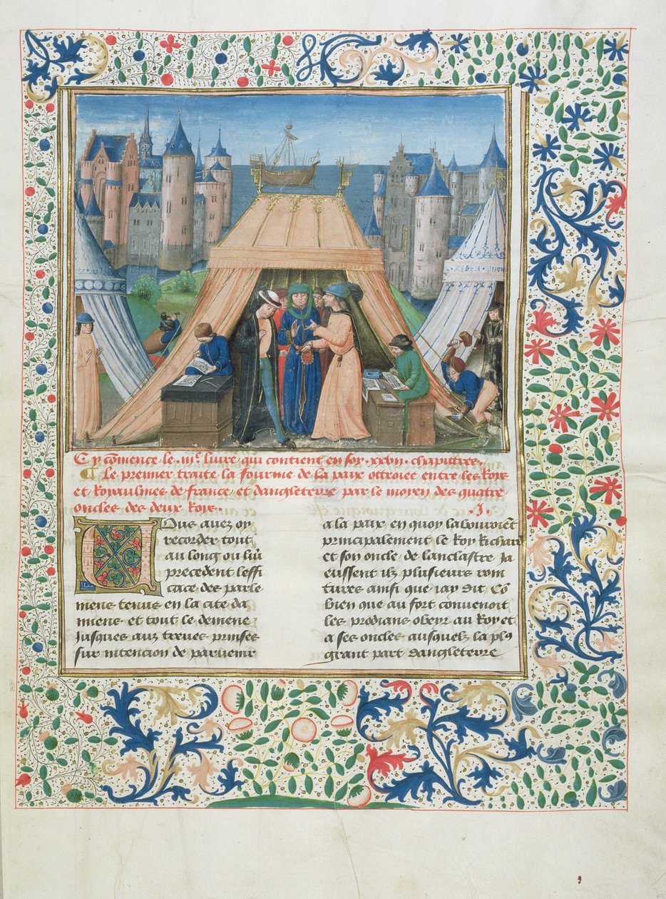 MS W201 f.147 Tratado de Paz de Chroniques dAngleterre (Vol.IV) 1475-80 (tempera sobre velino) de Flemish School