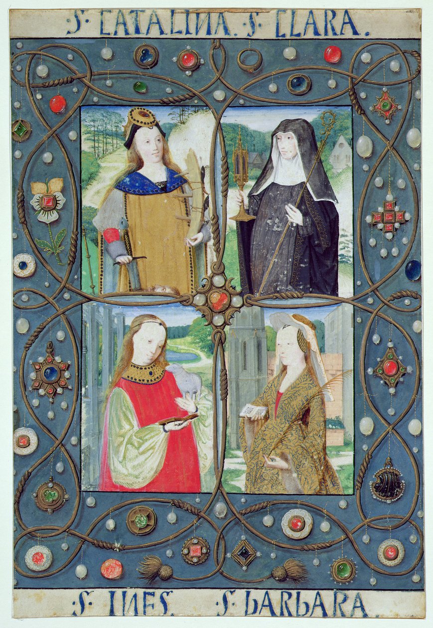 Marlow Cutting SP.5: Quatro santos do sexo feminino, de um livro de horas produzido em Ghent ou Bruges, c.1510 de Flemish School