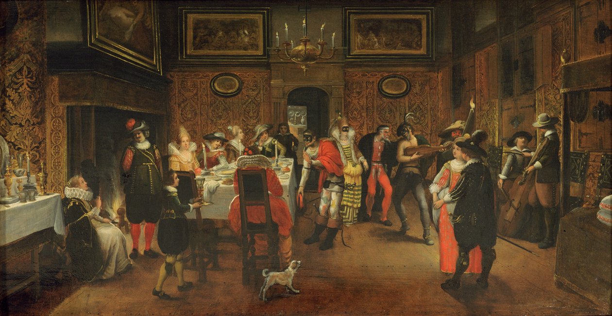 Convidados mascarados com músicos (ver 254067) de Flemish School