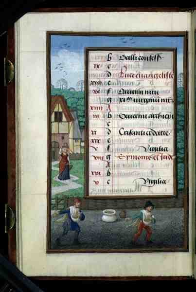 Ms 1058-1975 f.10v Dois Homens Semeando Milho, página de calendário iluminada para outubro, de um Livro de Horas, c.1500 (vellum) de Flemish School