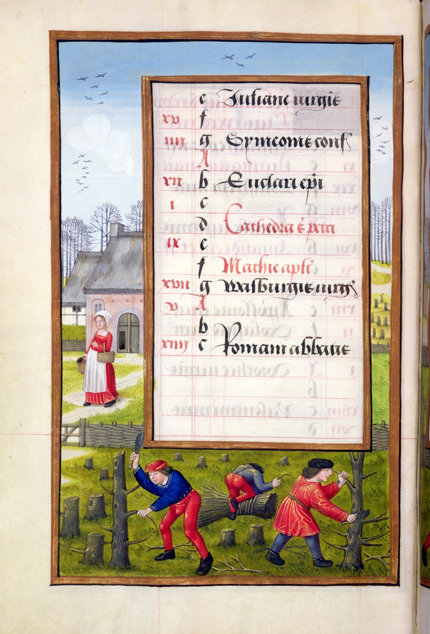 Ms 1058-1975 f2v Cortando Árvores e Feixes Vinculados, a partir de um Livro de Horas, c.1500 de Flemish School