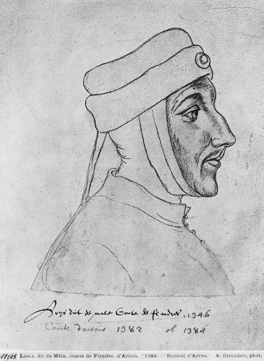 Ms 266 fol.54 Louis II da Flandres, também Louis III de Artois e Louis I da Borgonha Palatina, conhecido como Louis de Male, de "The Recueil d&39;Arras" (giz vermelho sobre papel) de Flemish School