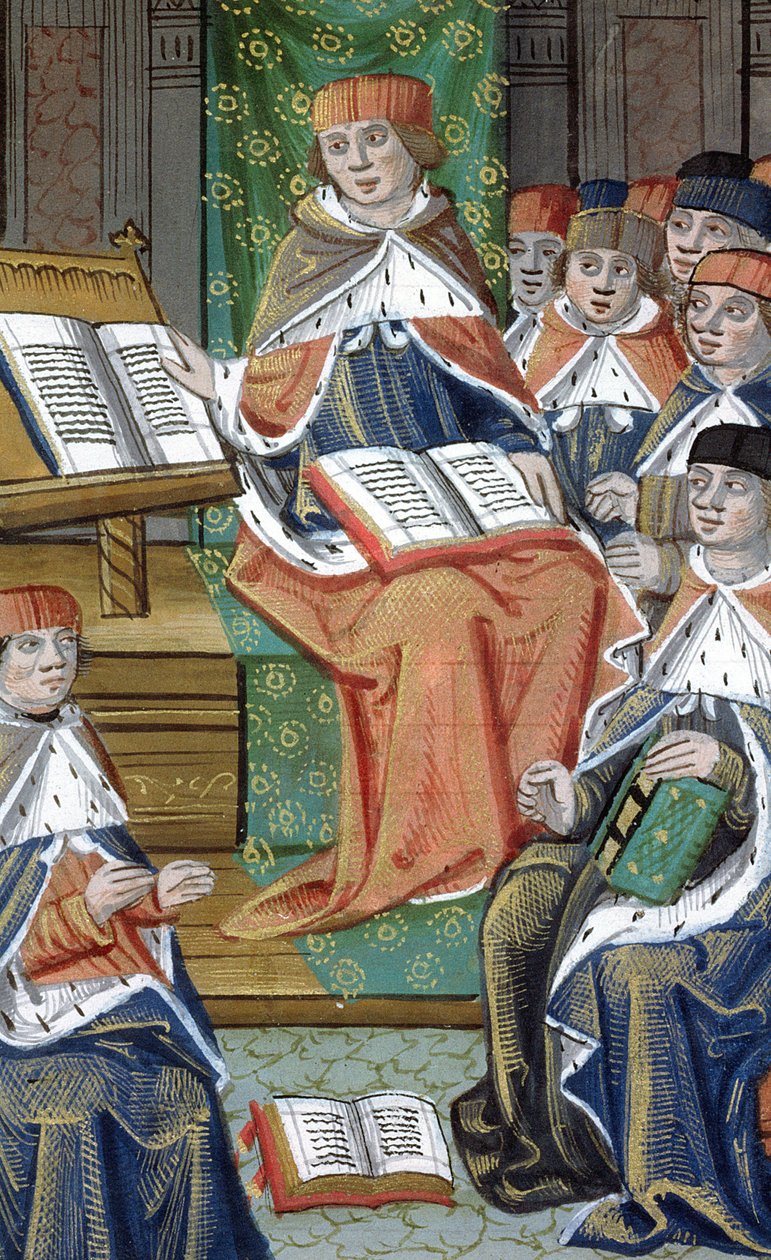 Sra. Hunter 9 f.43v Palestra no auditório, de De Medina Fen I. II, de Avicena (980-1037) de Flemish School
