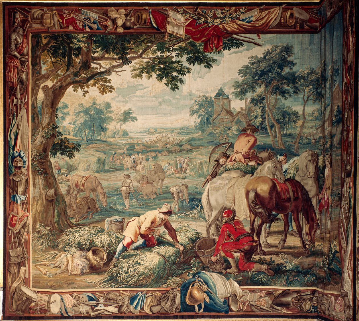 Palácio (Schlossanlage Schleißheim). tapeçaria flamenga. Atelier de Bruxelas Judocus De Vos. Projeto Lambert De Hondt. Alimentação (forrageamento). 400x510cm. Lã e seda. Por volta de 1715-1724. de Flemish School