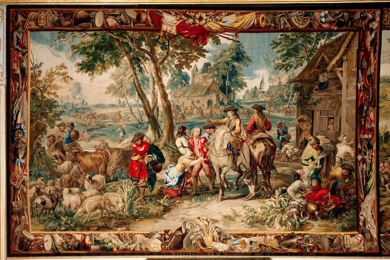 Palácio (Schlossanlage Schleißheim). tapeçaria flamenga. Atelier de Bruxelas Judocus De Vos. Projeto Lambert De Hondt. Pilhagem (pilhagem). 400x595cm. Lã e seda. Por volta de 1715-1724. de Flemish School