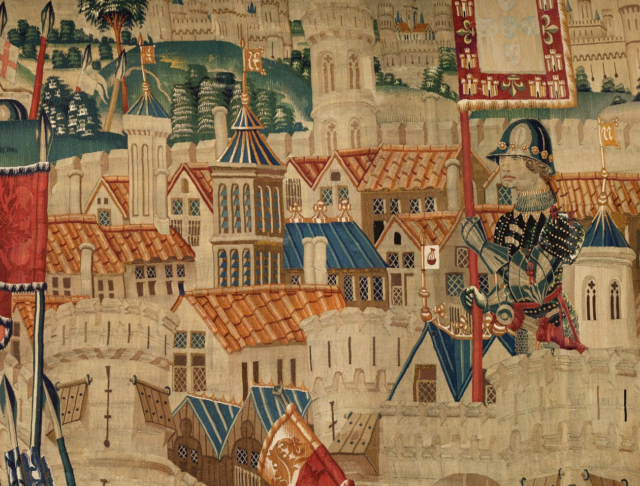 Museu Paroquial das Tapeçarias (Museu Paroquial das Tapeçarias de Pastrana). tapeçaria flamenga. Conquista de Tânger (Tomada de Tânger, De inname van Tanger). Série Conquistas do rei Afonso I de Portugal. Tournai. Lã e seda de Flemish School