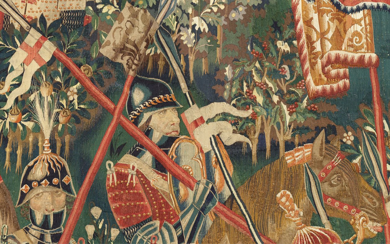 Museu Paroquial de tapeçarias (Museo Parroquial de Tapices de Pastrana). Tapeçaria flamenga. Conquista de Tanger (Toma de Tánger, De inname van Tanger). Série Conquistas de Alfonso I de Portugal (Conquistas de Alfonso V de Portugal). Tournai. Lã e seda de Flemish School